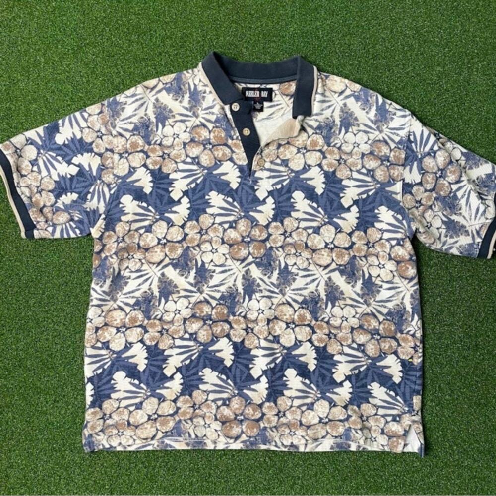 Vintage 90s Y2K Keeler Bay Floral Print Mens Hawaiian Polo Sz L